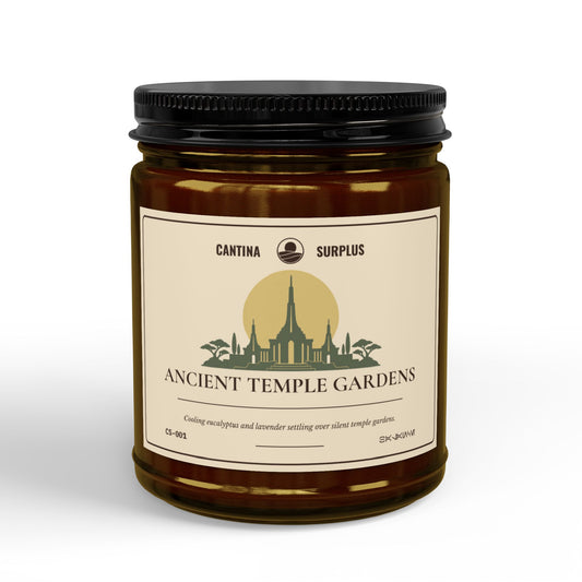 Ancient Temple Gardens Soy Candle | Eucalyptus Lavender Herb | Amber Jar | 4 oz or 9 oz